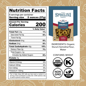 Cascatelli by Sporkful - Sfoglini Organic Durum Semolina Wheat Pasta - Nutrition Label