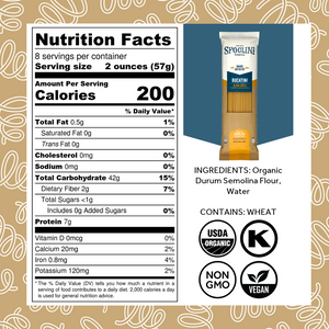 Nutrition Label for Sfoglini Organic Durum Semolina Wheat Pasta - Bucatini 