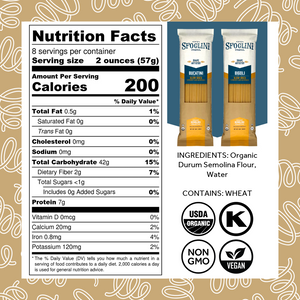 Nutrition Label for Sfoglini Organic Durum Semolina Wheat Pasta - Bucatini and Bigoli Variety Pack