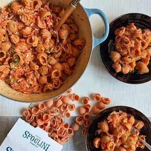 Sfoglini Pasta Spicy Calabrian Chili Lumache - Limited-Edition Specialty Collection. Recipe for Crab Fra Diavlo