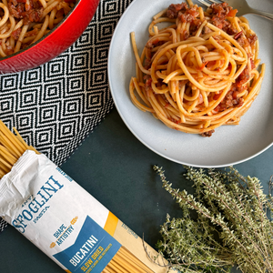 Sfoglini Organic Durum Semolina Long Pasta Bigoli & Bucatini VarietyPack -  Bucatini with Meat Sauce Recipe